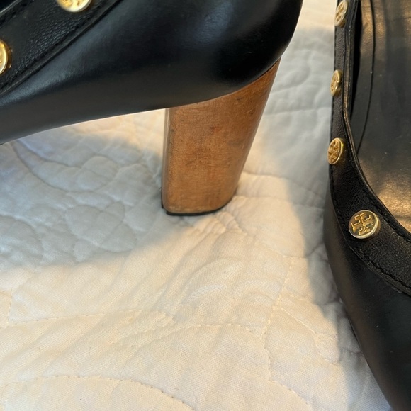 Tory Burch Black Leather Heels with Gold Studs EUC - Picture 3 of 8